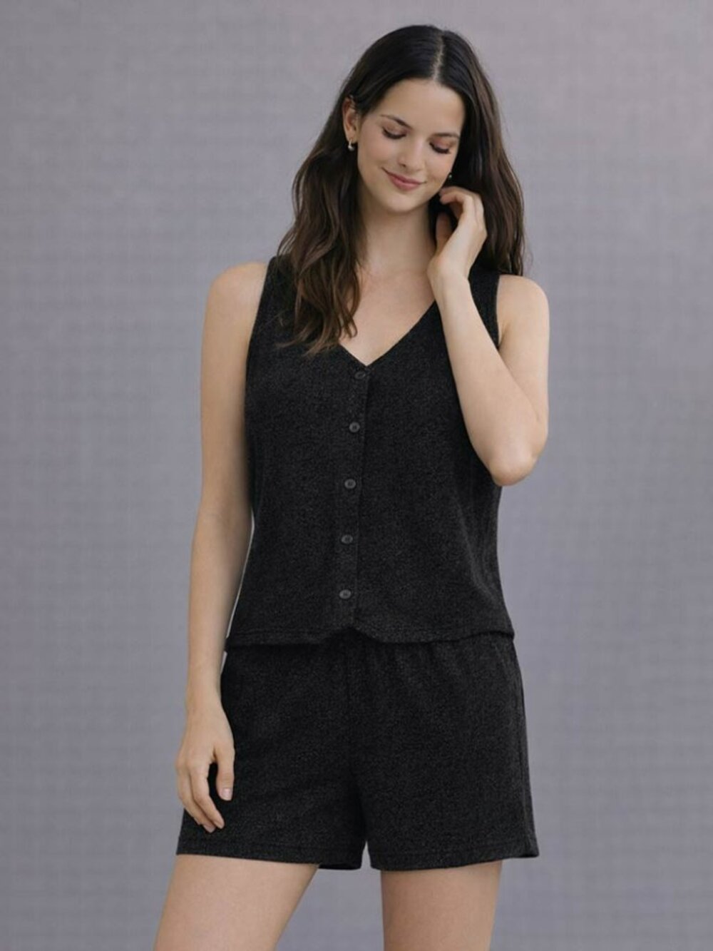 2PCS - Button Front Vest Shorts Set